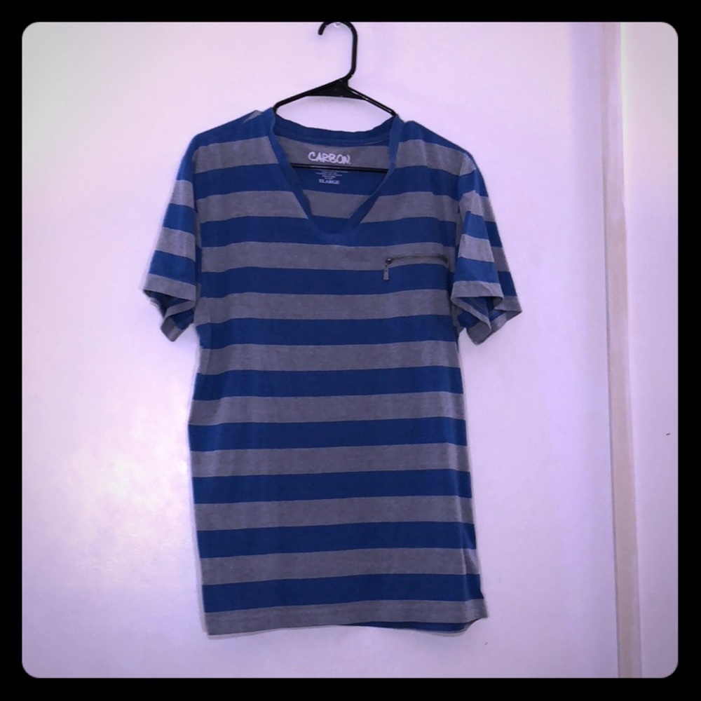 V-Neck Grey/Blue striped T-Shirt